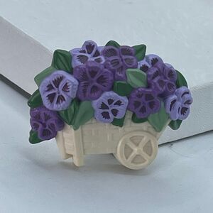 Vintage Hallmark 1980’s purple Pansies in cart brooch